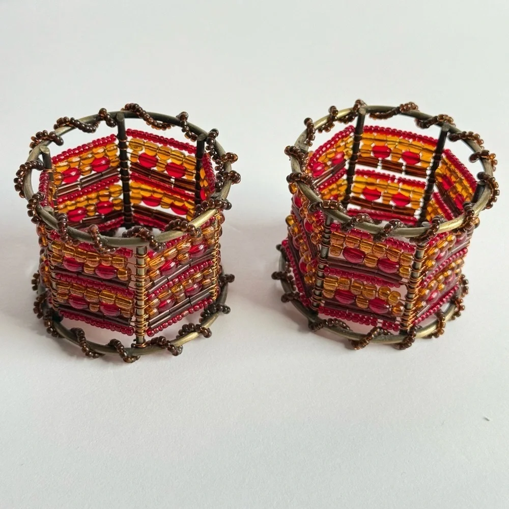Red Moroccan Beaded Napkin Rings | Candle Holders